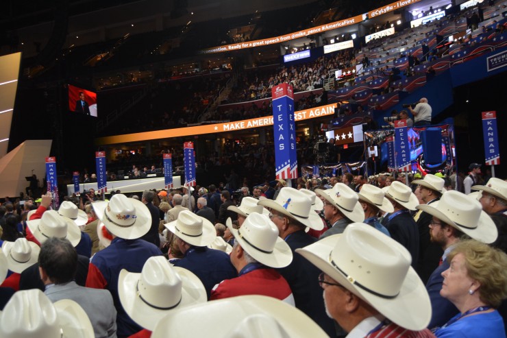 Texas’ delegation watches the RNC speakers. CREDIT: Kira Lerner