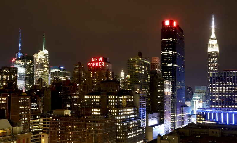 A piece of the Manhattan skyline, including the Empire State Building, right, glows on an overcast night, Thursday, May 14, 2015, in New York. CREDIT: AP PHOTO/JULIE JACOBSON