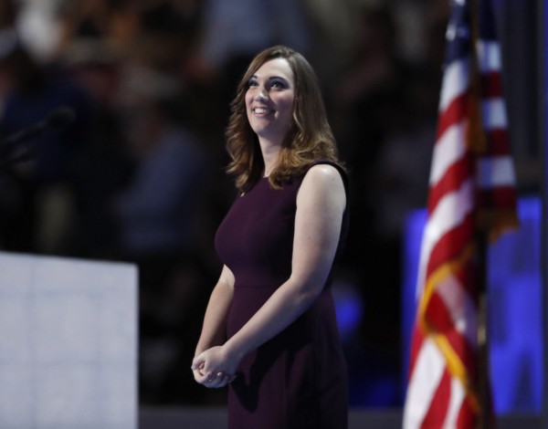 Sarah McBride made history at the DNC, becoming the first openly transgender speaker to address either party’s convention. CREDIT: AP
