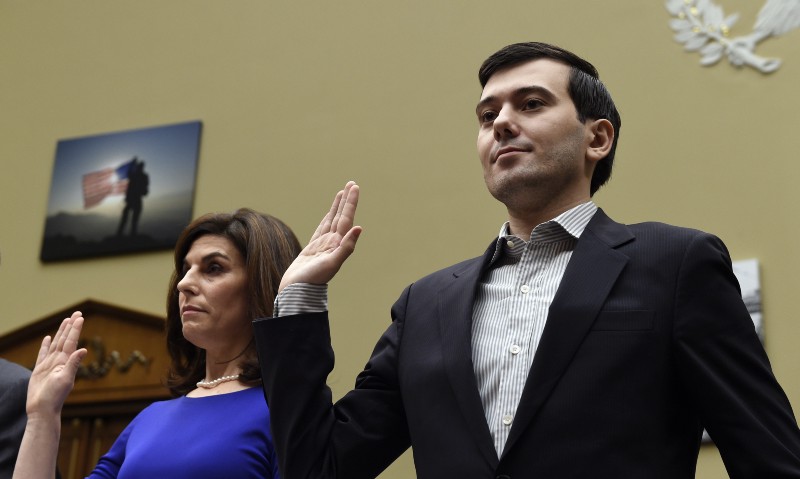 Nancy Retzlaff, left, with Turing Pharmaceuticals at a House Committee on Oversight and Reform Committee hearing in February. CREDIT: AP Photo/Susan Walsh