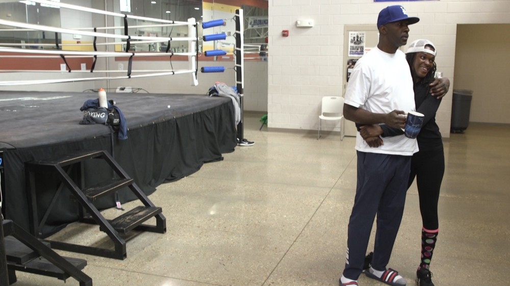 Tiara Brown and her coach, Barry Hunter, at Headbangers Gym. CREDIT: VICTORIA FLEISCHER