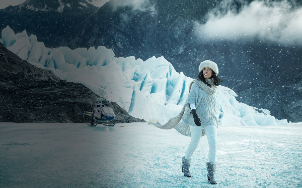 A representation of a passenger touring the Arctic. Fur hat and heels optional. CREDIT: CRYSTAL CRUISES
