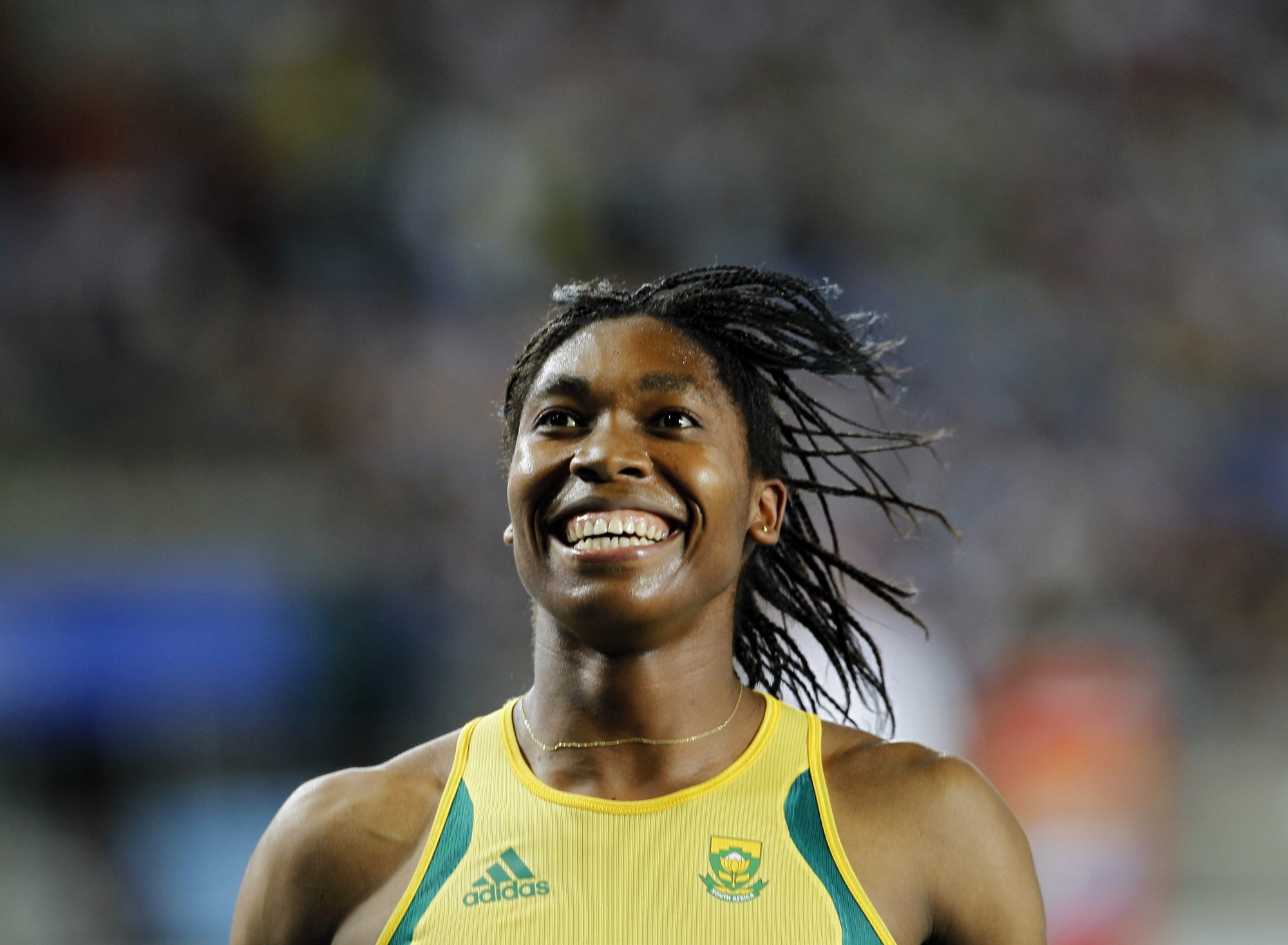 South Africa’s Caster Semenya celebrates winning silver in the Women’s 800m final at the 2011 World Athletics Championships in South Korea. CREDIT: LEE JIN-MAN, AP