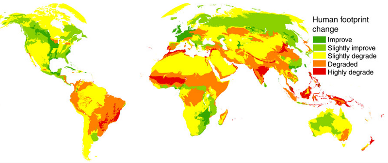 Degraded areas are concentrated in the developing world. CREDIT: WILDLIFE CONSERVATION SOCIETY