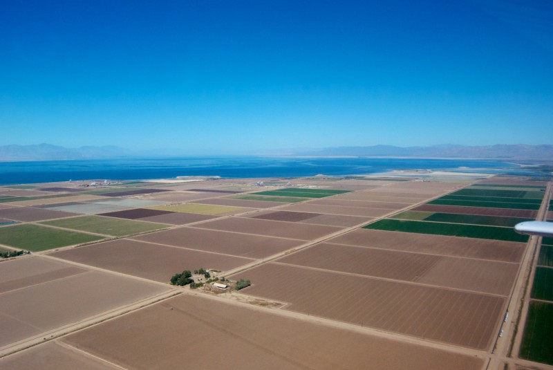 Aerial view of farm land next to the Salton Sea. The Salton Sea’s demise will have dire ramifications for fish, hundreds of migratory bird species, and the air of at least 1.5 million people in Southern California and Northern Mexico, unless mitigation projects happen soon. CREDIT: ALEJANDRO DAVILA FRAGOSO