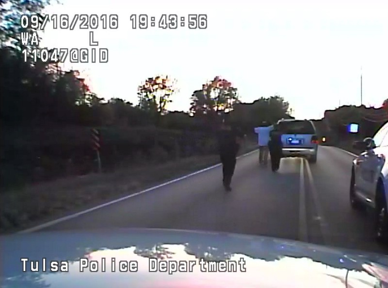 Seconds before officer Betty Shelby shot and killed Terence Crutcher. CREDIT: Tulsa Police Department via AP
