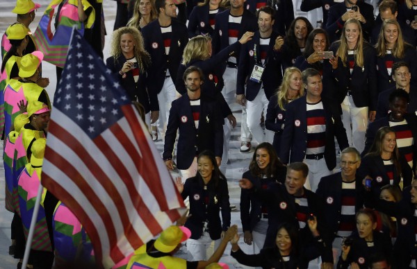 Members of the United States’ team march in the arena during the opening ceremony for the 2016 Summer Olympics in Rio de Janeiro, Brazil, Friday, Aug. 5, 2016. Credit: AP/PATRICK SEMANSKY