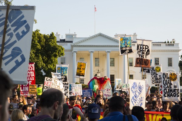 A Dakota Pipeline protest in Washington, DC in September. CREDIT: ThinkProgress/Alejandro Davila