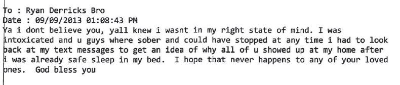 A text from Jane Doe to Ryan Allen on September 9, 2013