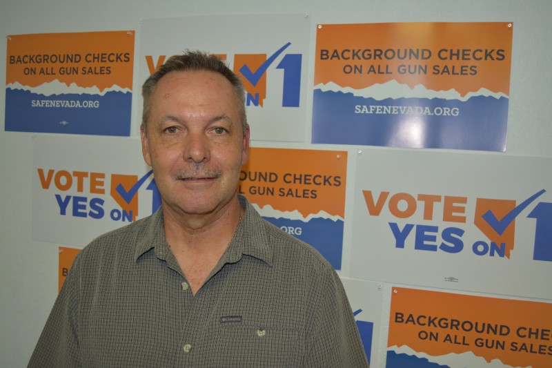 Mike Haley, the former Washoe County Sheriff, at Nevadans for Background Check’s office. CREDIT: Kira Lerner