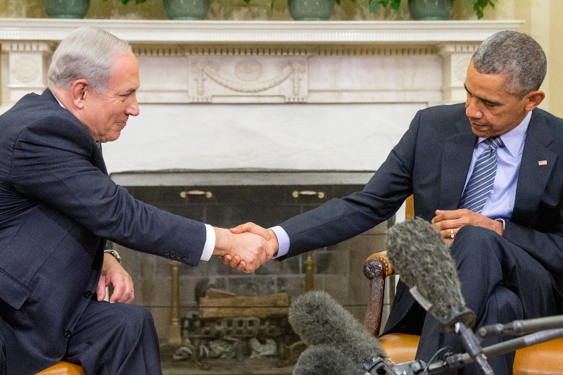 President Barack Obama shakes hands with Israeli Prime Minister Benjamin Netanyahu in the Oval Office of the White House in Washington, D.C., Nov. 9, 2015. CREDIT: AP Photo/Andrew Harnik