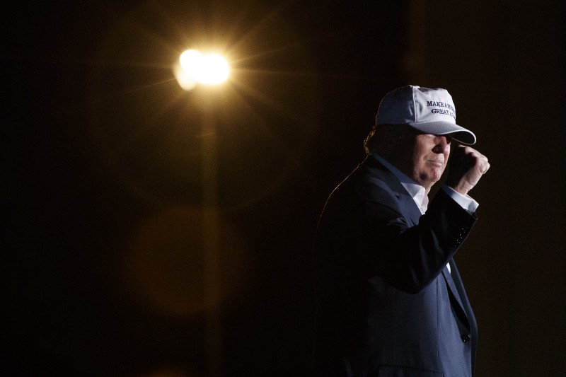 Republican presidential candidate Donald Trump pumps his fist after speaking during a campaign rally, Sept. 17, 2016, in Colorado Springs, Colo. CREDIT: AP Photo/ Evan Vucci