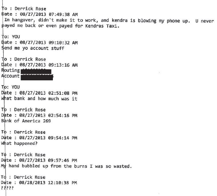 Texts between Derrick Rose and Jane Doe.