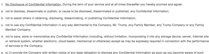An excerpt of the Trump NDA.