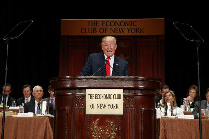 Donald Trump outlining his plan at the Economic Club of New York. CREDIT: AP Photo/ Evan Vucci