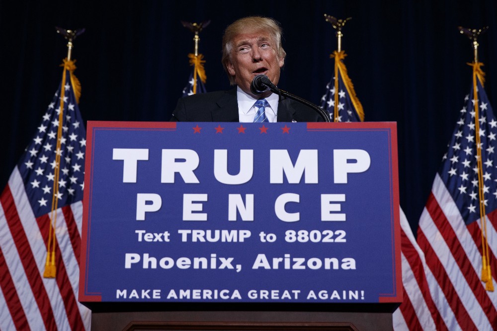 Republican presidential candidate Donald Trump delivers an immigration policy speech during a campaign rally at the Phoenix Convention Center, Wednesday, Aug. 31, 2016, in Phoenix. CREDIT: AP Photo/Evan Vucci