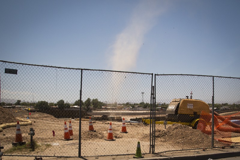 A dust devil spins right next to the border that separates Calexico, California, to Mexicali, Baja California. CREDIT: ALEJANDRO DÁVILA FRAGOSO, THINKPROGRESS
