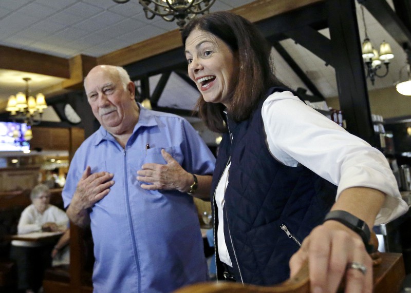 Sen. Kelly Ayotte (R-NH) at a recent campaign event. CREDIT: AP Photo/Elise Amendola, File