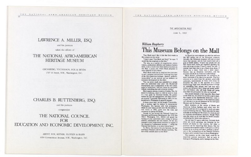 Program from the National Afro-American Heritage Museum fundraising event, 1988. CREDIT: National Museum of African American History and Culture