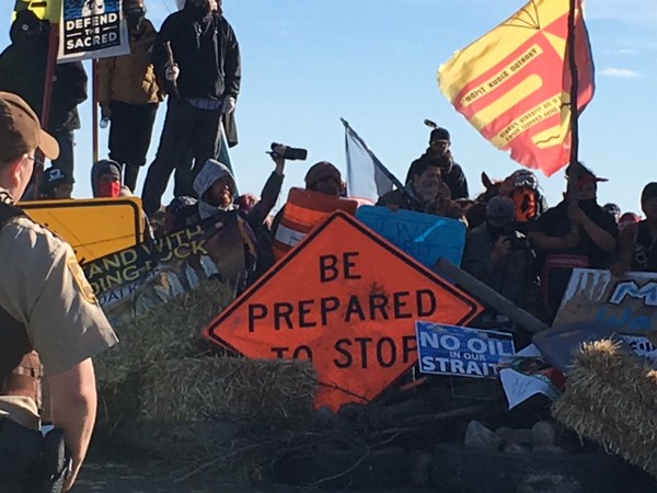 A blockade of a country highway near a protest campsite. CREDIT: Morton County Sheriff’s Deparment
