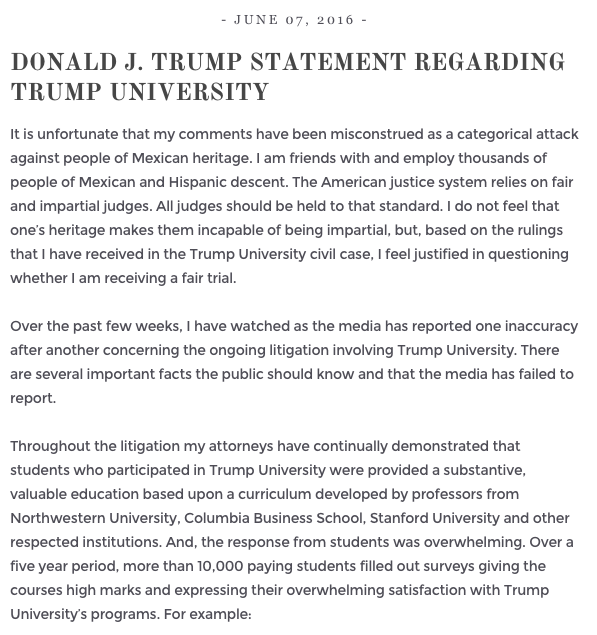 A portion of the June 7 statement posted to Trump’s website