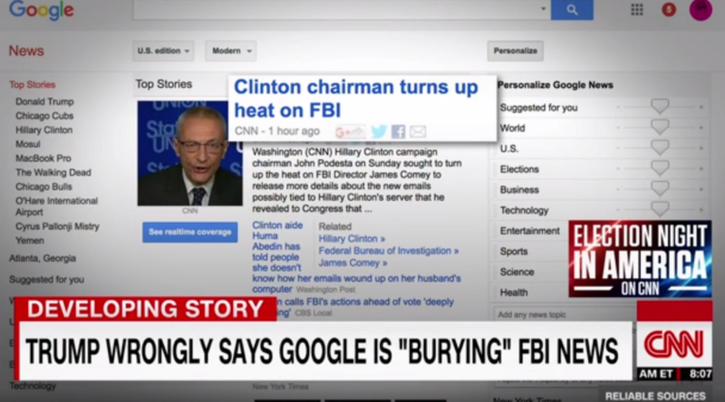 FBI story on Google News website. CREDIT: Screenshot via CNN