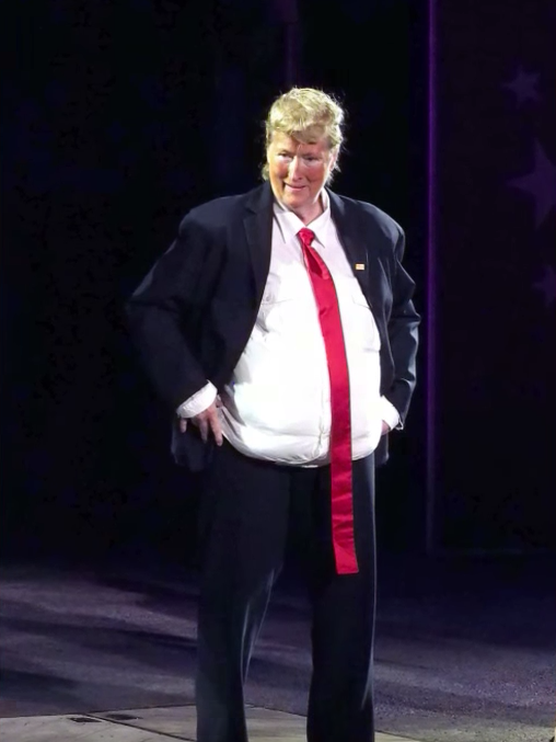 Meryl Streep dons a fat suit in costume as Donald Trump CREDIT: Screenshot