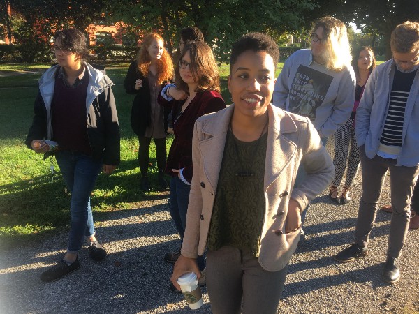 Natalie Green walks to the RNC building in Washington, DC. CREDIT: Kira Lerner