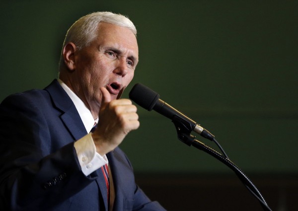 Indiana Gov. Mike Pence speaks during a campaign event, Friday, Oct. 21, 2016, in Exeter, N.H. CREDIT: AP Photo/Elise Amendola