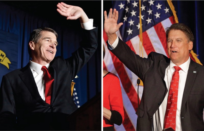 Only a few thousand votes separate Democrat challenger Roy Cooper (left) from Republican Gov. Pat McCrory (right) CREDIT: AP Photo/Adam Peck