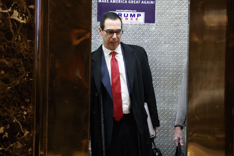 Former Goldman Sachs banker Steven Mnuchin, currently in the top running to lead Treasury. CREDIT: AP Photo/ Evan Vucci