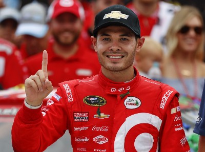 Drive for Diversity graduates Daniel Suarez (left), Darrell Wallace Jr. (middle), and Kyle Larson (right) CREDIT: AP