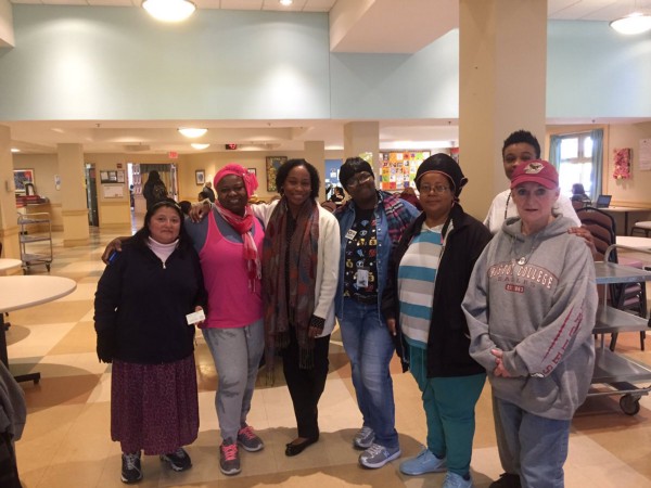Councilor Campbell with residents at Rosie’s Place, a woman’s shelter in Boston. CREDIT: Office of Andrea Campbell
