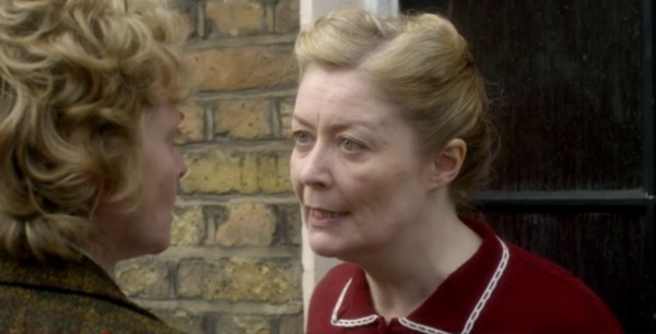 Nora (left) who wants an abortion, confronts Mrs. Pritchard on Call the Midwife CREDIT: screenshot, Netflix