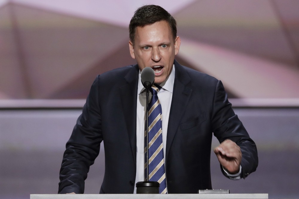 Entrepreneur Peter Thiel speaks during the final day of the Republican National Convention in Cleveland. CREDIT: AP Photo/J. Scott Applewhite