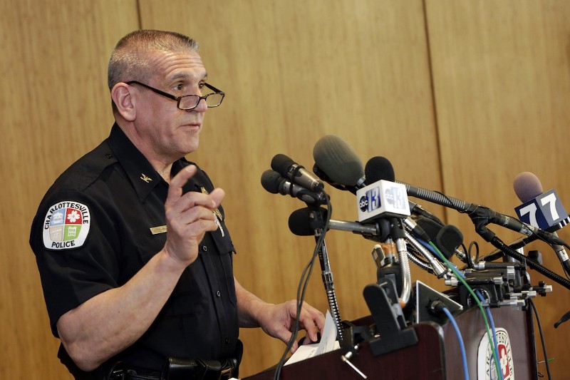 Charlottesville Police Chief Timothy Longo speaks during a news conference Monday, March 23, 2015, in Charlottesville, Va. A five-month police investigation into an alleged gang rape at the University of Virginia. CREDIT: AP /Melody Robbins