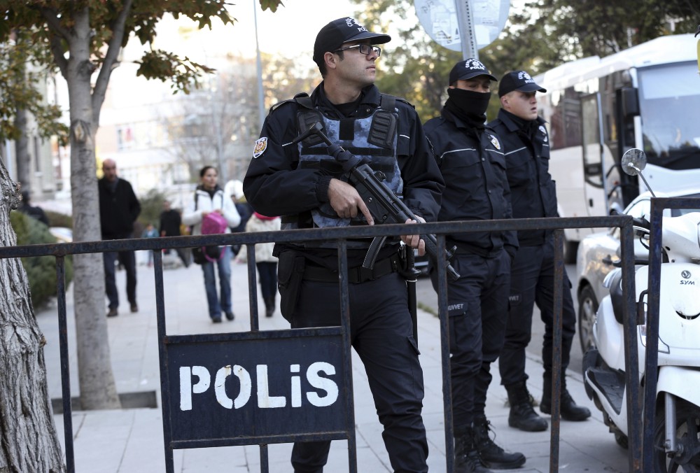 Police close a road leading to the headquarters of the pro-Kurdish Peoples’ Democratic Party, (HDP), in Ankara, Turkey, Friday, Nov. 4, 2016. Authorities in Turkey detained 11 pro-Kurdish lawmakers early Friday as part of ongoing terror-related investigations CREDIT: AP Photo/Burhan Ozbilici