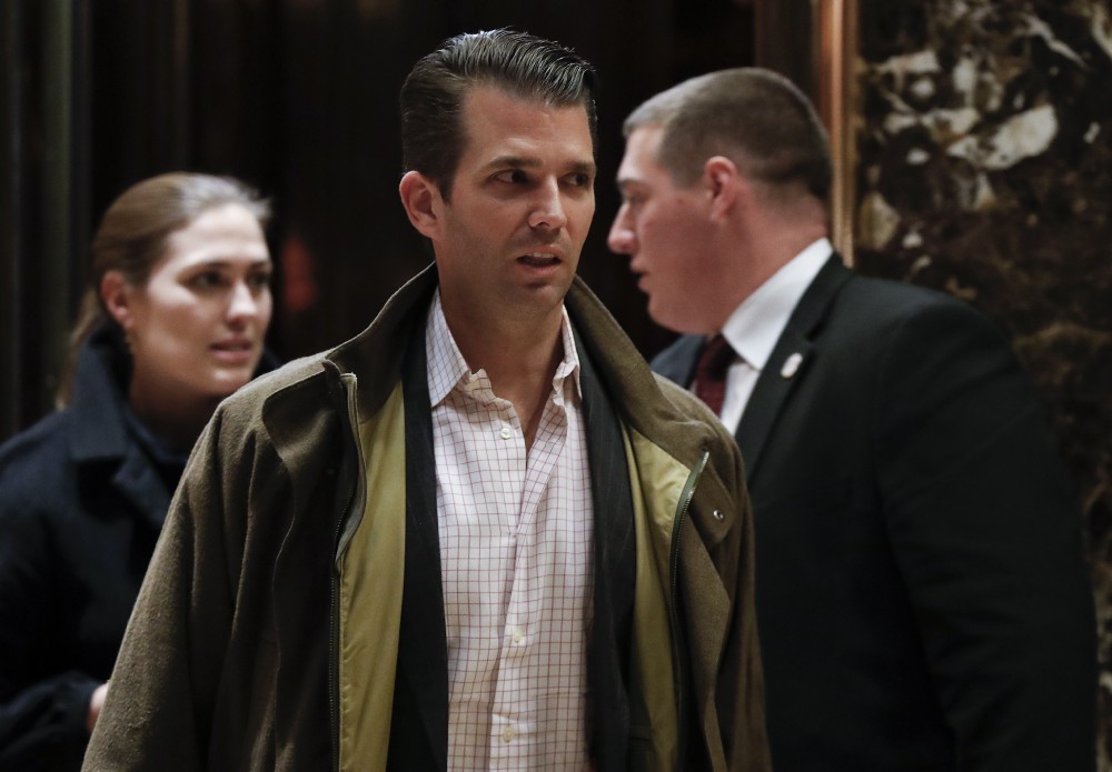 Donald Trump Jr., son of President-elect Donald Trump, walks from the elevator at Trump Tower, Wednesday, Nov. 16, 2016, in New York. CREDIT: AP Photo/Carolyn Kaster