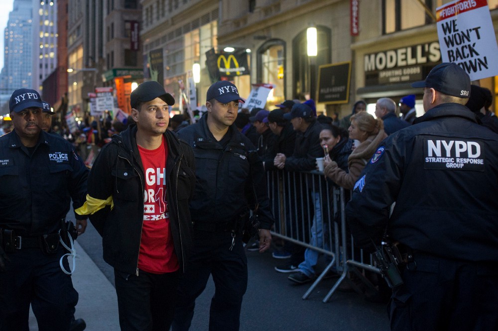 A protester getting arrested in New York on Tuesday.