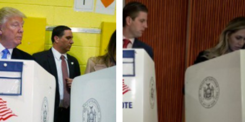 Donald Trump and his son Eric Trump, voting CREDIT: Al Jazeera/Bloomberg