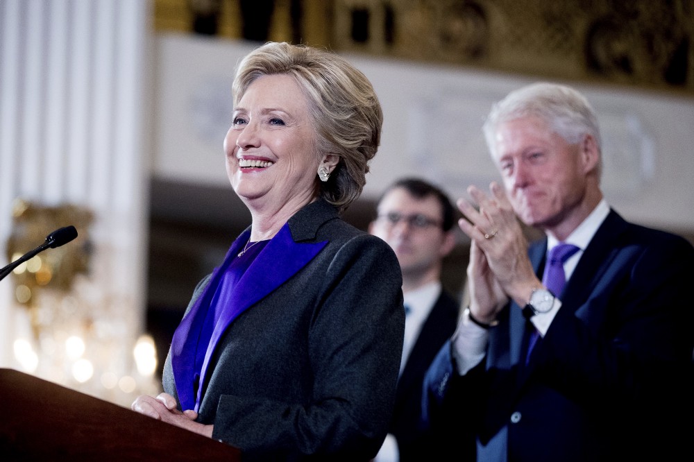 Hillary Clinton, accompanied by former President Bill Clinton, right, pauses while speaking to staff and supporters at the New Yorker Hotel in New York, Wednesday, Nov. 9, 2016, where she conceded her defeat to Republican Donald Trump after the hard-fought presidential election. CREDIT: AP Photo/Andrew Harnik