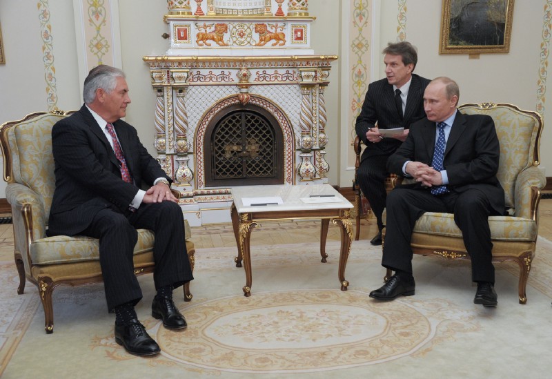 Our next Secretary of State, left, with Russian President (then Prime Minister) in 2012. CREDIT: AP Photo/RIA-Novosti, Alexei Nikolsky, Government Press Service
