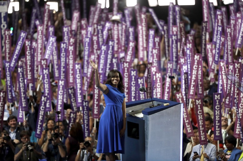 First Lady Michelle Obama speaks to delegates during the first day of the Democratic National Convention in Philadelphia , Monday, July 25, 2016. CREDIT: AP Photo/Matt Rourke