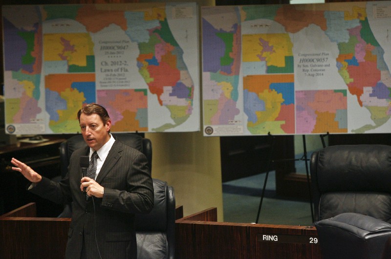 Flordia state Sen. Bill Galvano (R) speaks before congressional maps in 2014. CREDIT: AP Photo/Phil Sears