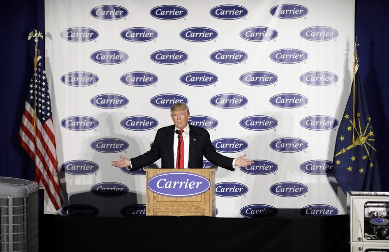 Donald Trump speaks at Carrier Corp Thursday, Dec. 1, 2016, in Indianapolis. CREDIT: AP Photo/Darron Cummings