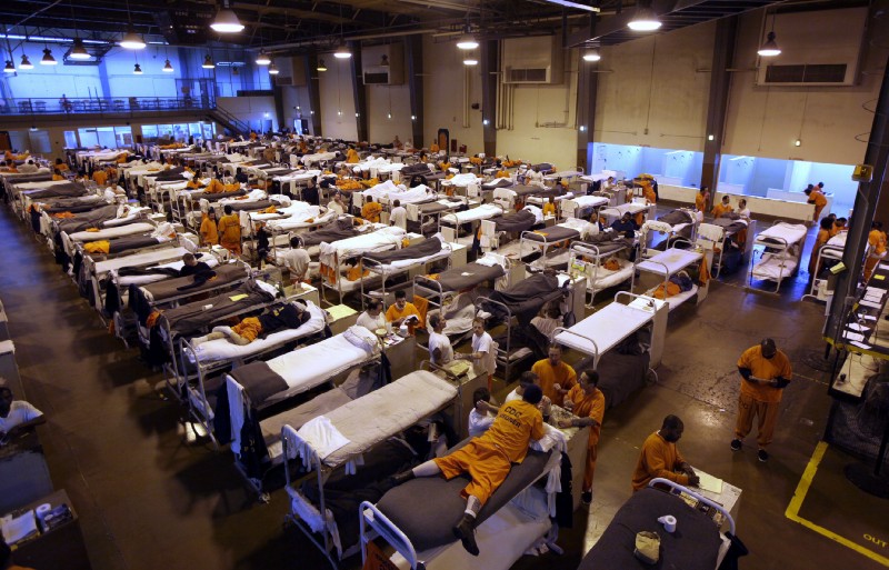 Inmates at a crowded California prison. CREDIT: AP Photo/Eric Risberg, File