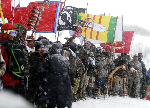 A group of veterans at Standing Rock on Monday, December 5. CREDIT: AP/David Goldman