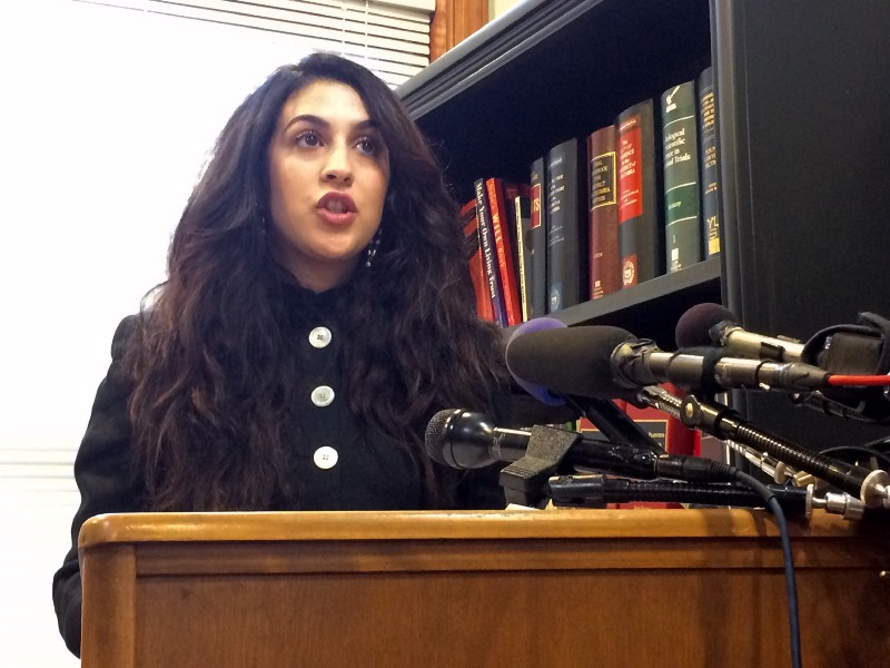 Yasmina Mrabet with the ANSWER Coalition says her group will protest on Inauguration Day with or without a permit. CREDIT: Alice Ollstein