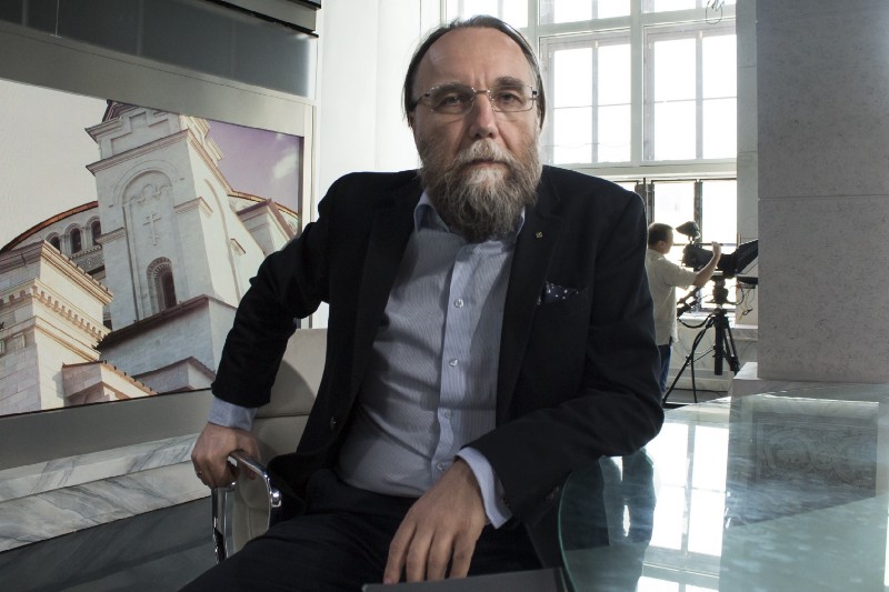 In this photo taken on Thursday, Aug. 11, 2016, Alexander Dugin, the neo-Eurasianist ideologue, sits in his TV studio in central Moscow, Russia. CREDIT: AP Photo/Francesca Ebel