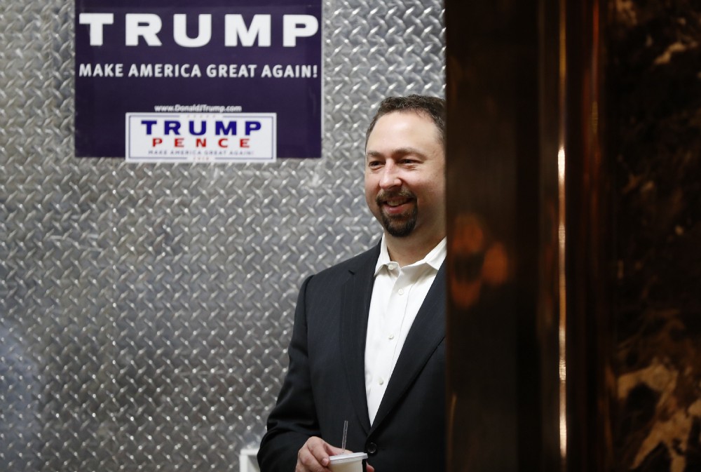 Jason Miller, a senior adviser to President-elect Donald Trump looks out from the elevator at Trump Tower, Tuesday, Nov. 15, 2016 in New York. CREDIT: AP Photo/Carolyn Kaster